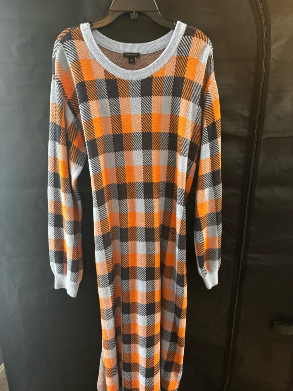 Ann Taylor Check Plaid Belted Midi Sweater Dress - Picture 8 of 9